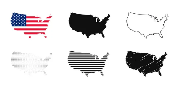 Estados Unidos Mapa Conjunto Mapa Americano Mapa Con Bandera Nacional — Vector de stock