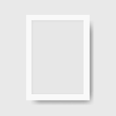 Gölgeli gerçekçi beyaz fotoğraf çerçevesi. Resim ve fotoğraflar için maket çerçevesi. Vektör illüstrasyonu