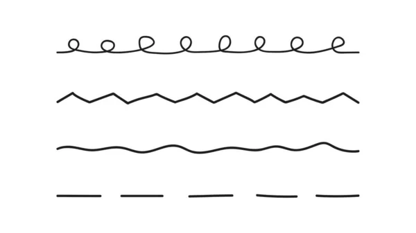 Un set di pennelli artistici per penne e linee ondulate orizzontali. Un insieme di marcatori disegnati a mano isolati su uno sfondo bianco. Stile Doodle. Illustrazione vettoriale — Vettoriale Stock