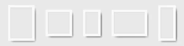 Set of realistic white photo frames with shadow. Mockup of frames for pictures and photos. Vector illustration — Stock Vector