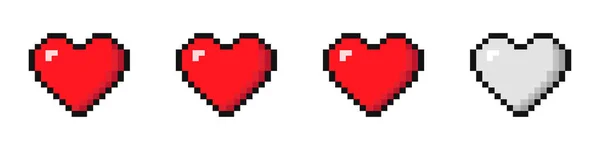 Pixel Hearts Bit Hearts Set Heart Video Game Style Retro — Stock Vector