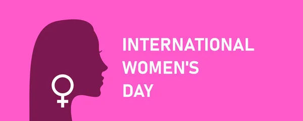 International Women Day March Banner Poster Silhouette Woman Face Profile — Stock Vector