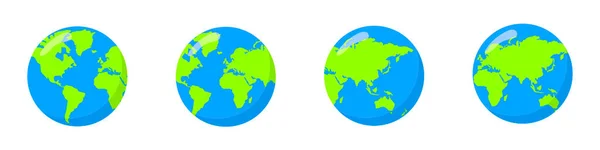 Planeet Aarde Aarde Globe Pictogrammen Aardse Hemisferen Met Continenten Vectorillustratie — Stockvector