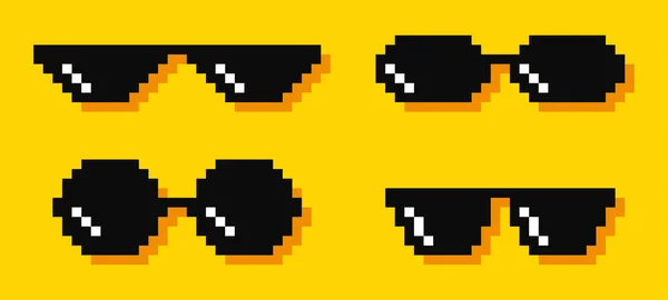 Pixel glasses. Meme. Bandit hit points. 8-bit. Video game style. Vector illustration — стоковый вектор