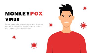 Maymun çiçeği. Bulaşıcı hastalık. MPXV virüsü salgını. Beyaz arka planda enfekte olmuş bir adam. Vektör illüstrasyonu