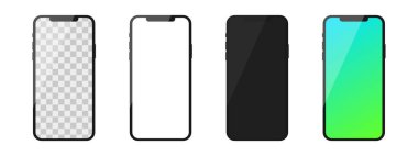 Gerçekçi akıllı telefon ekran modeli. Şeffaf ve boş ekranlar. Vektör illüstrasyonu