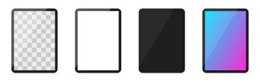 Gerçekçi tablet modeli. Şeffaf ve boş ekranlar. Vektör illüstrasyonu