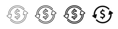 Para iadesi ikonları. Yatırımdan kazanç. Parayı geri ver. Vektör illüstrasyonu