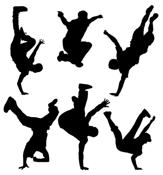 Break Dancers Silhouette — Stock Vector