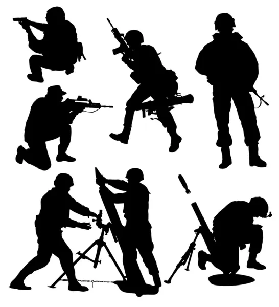 Armed Soldier Silhouette — Stock Vector