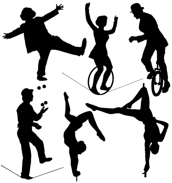 Silhouette d'artiste de cirque — Image vectorielle