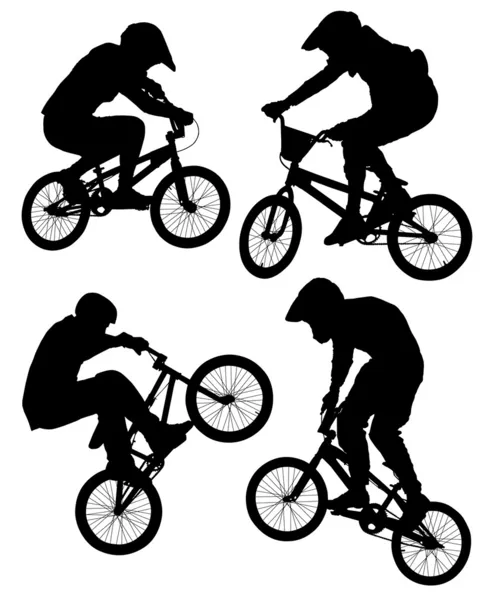 Silhouet van bmx fietsen — Stockvector