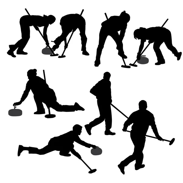 Juego de curling silueta — Vector de stock