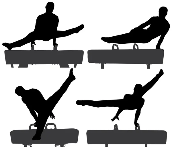 Gymnast on Pommel Horse Silhouette — Stock Vector