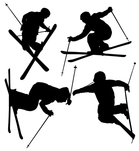 Silhouette skieuse acrobatique — Image vectorielle