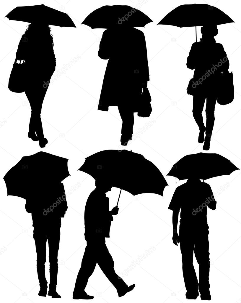 Man and Woman with an Umbrella Silhouette