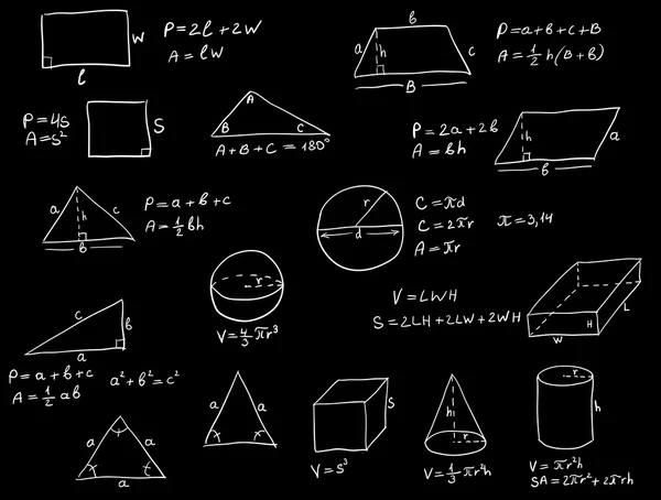 Formule di geometria scritte a mano — Vettoriale Stock