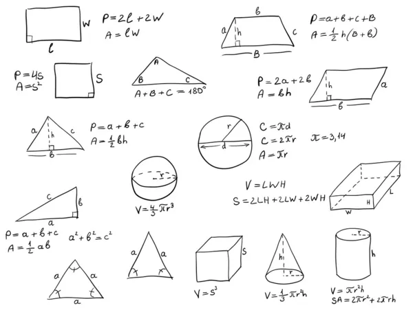 Fórmulas de Geometria Escrita à Mão — Vetor de Stock