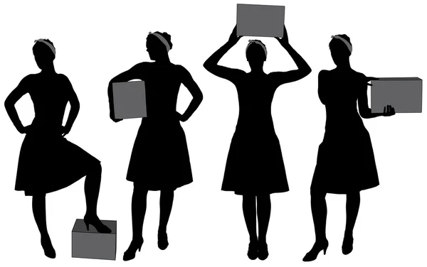 ผู้หญิงถือกล่อง สีลูเอท — ภาพเวกเตอร์สต็อก