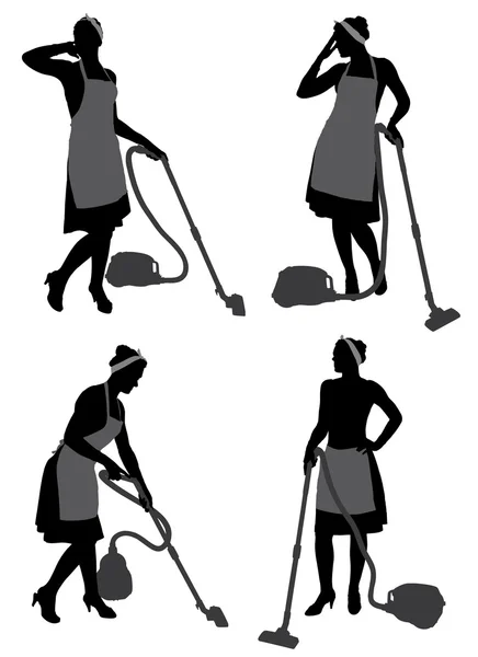 Cleaning Lady With Vacuum Cleaner — Stock Vector