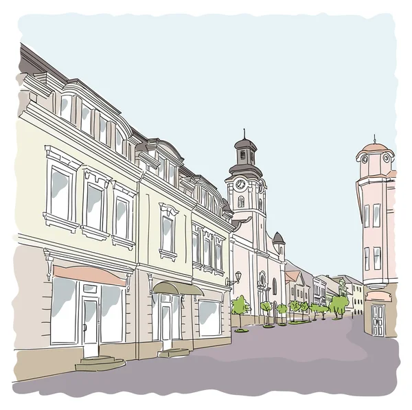 Street in the old town. Vector illustration.