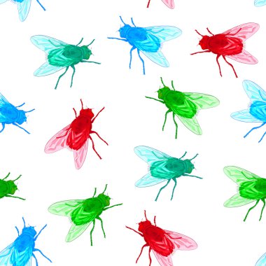 Seamless background with flies unreal colors. clipart