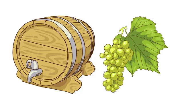 Alte Holzfässer und Trauben. — Stockvektor