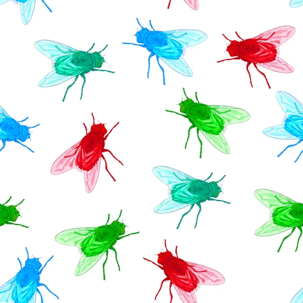 Seamless background with flies unreal colors. — Stock Vector