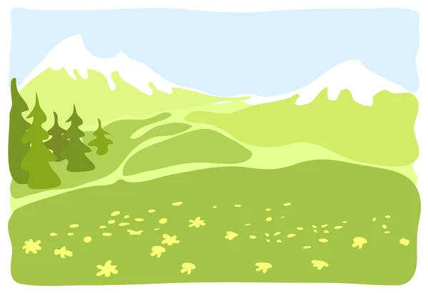 Meadow in a mountain valley. — Stock Vector
