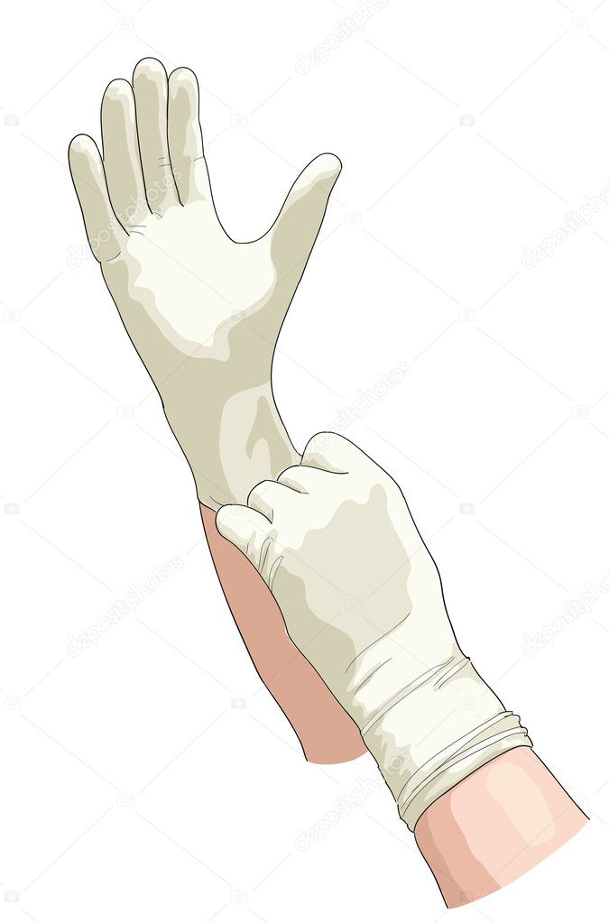 Hands in sterile gloves.