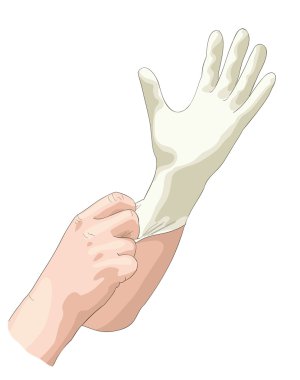 The doctor wears sterile latex gloves. clipart