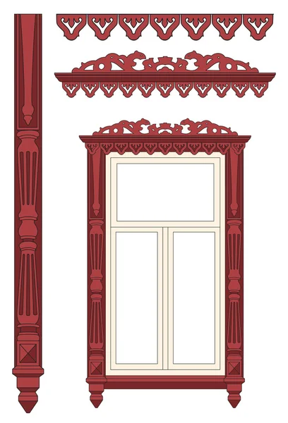 Das hölzerne verzierte Fenster — Stockvektor