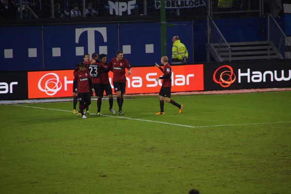 Speler van de eintracht frankfurt voetbal club vieren — Stockfoto