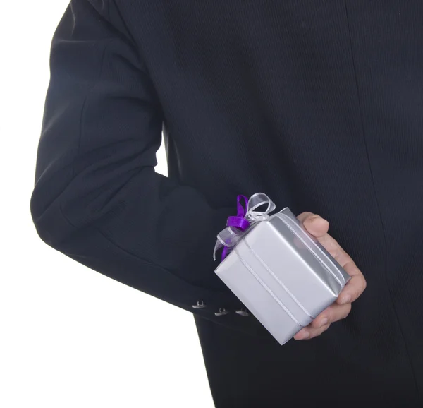 Man with surprise present — Stock Photo, Image