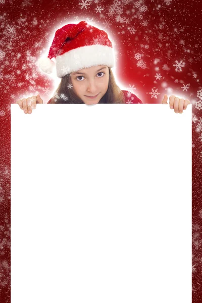 Happy Christmas Girl holding blank banner — Fotografie, imagine de stoc