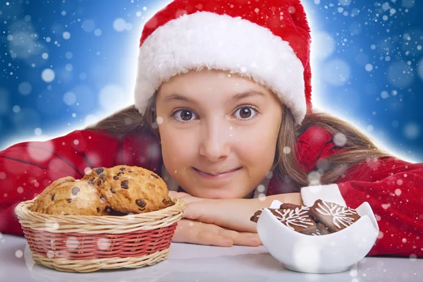 Felice Natale ragazza vuole mangiare biscotto — Foto Stock