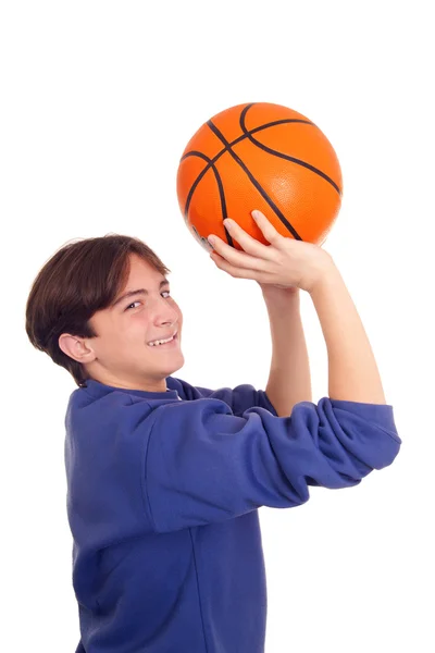 Chealy teenager playing basketball — Stock Photo, Image