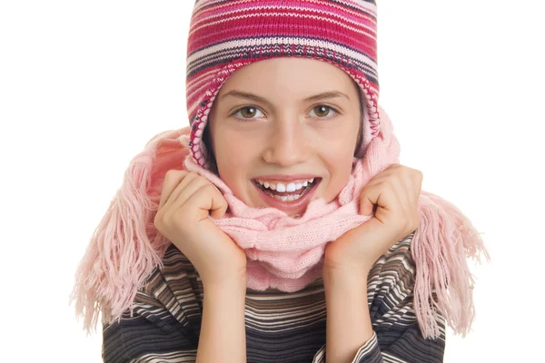 Beautiful young girl in warm winter clothes — Stock Photo, Image