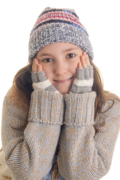 Cute girl with hands on her cheeks — Stock Photo, Image