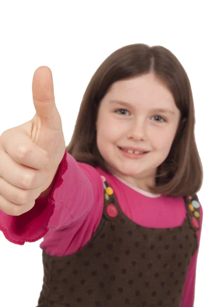 Beautiful little girl showing thumb up — Stock Photo, Image