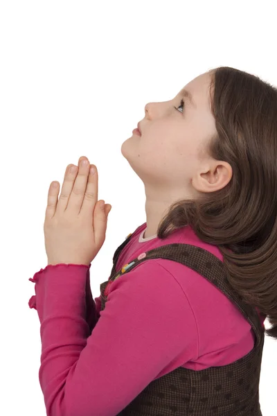 Perfil de hermosa chica rezando y mirando hacia arriba — Foto de Stock