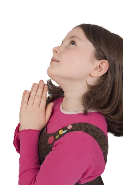 Profile of beautiful girl praying and looking up — Stock Photo, Image