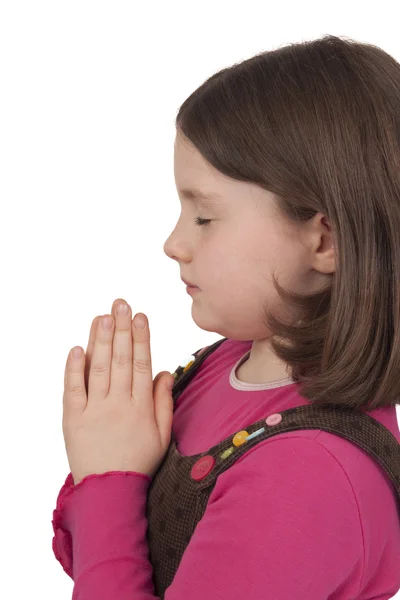 Perfil da menina bonita orando com os olhos fechados — Fotografia de Stock