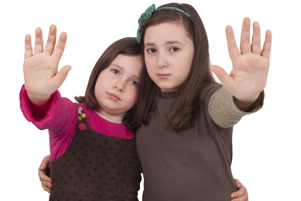 Two little girls gesturing stop — Stock Photo, Image