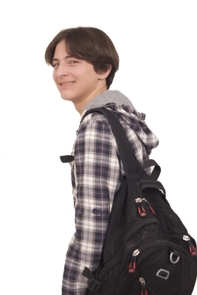 Guapo sonriente adolescente con bolsa pack —  Fotos de Stock