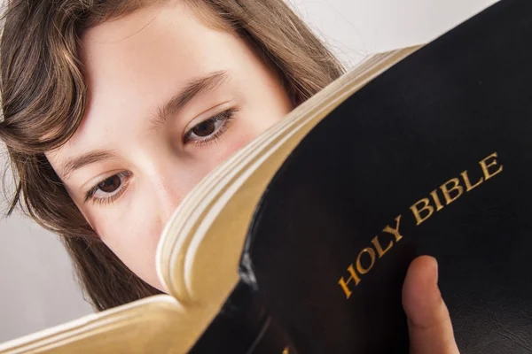 Little girl reading the bible — Stock Photo, Image