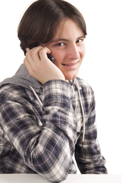Adolescent garçon parler sur téléphone mobile — Photo