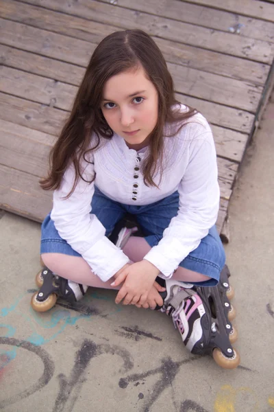 Portrait of beautiful girl with skates — Stock Photo, Image