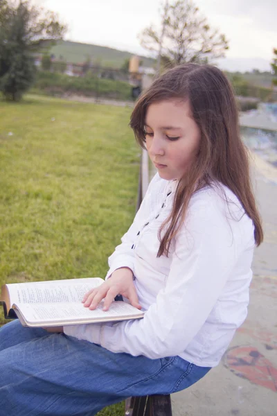 Menina bonita lendo um livro — Fotografia de Stock