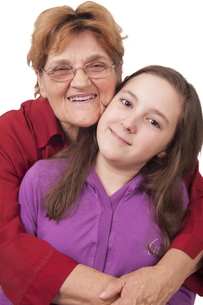 Grandmother and granddaughter hugging — Stock Photo, Image